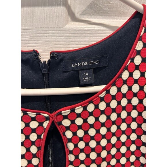 Lands' End Red White Blue Geo Print Sleeveless Scuba Sheath Dress 14 Pockets - Picture 3 of 8